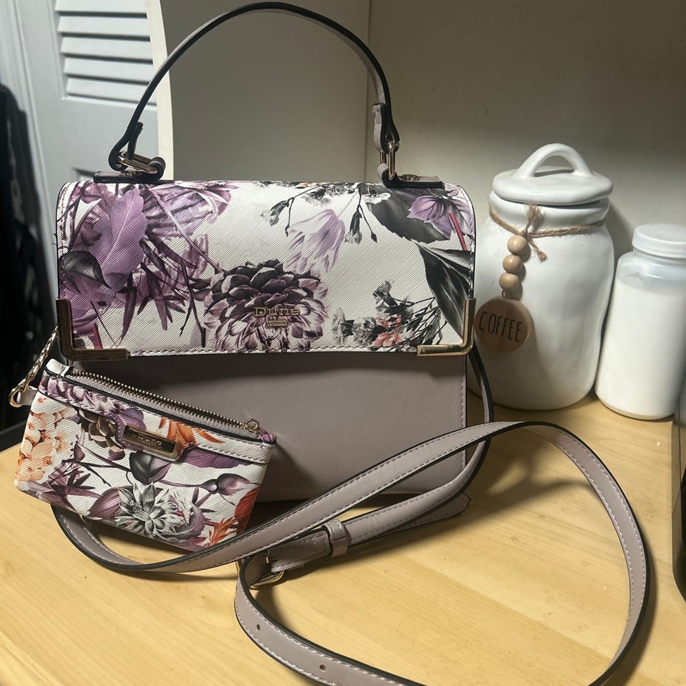 Dune London Purple and Cream Floral Shoulder Bag Set